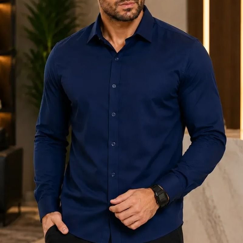 Camisa Social Masculina Slim Fit Sem Bolso Luxo Não Amassa