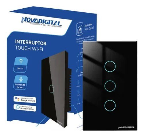 Interruptor Inteligente Wifi Novadigital 3 Teclas Botões Touch Tuya Smart Life Alexa Google 110v 220v Bivolt Preto Lite-ws3