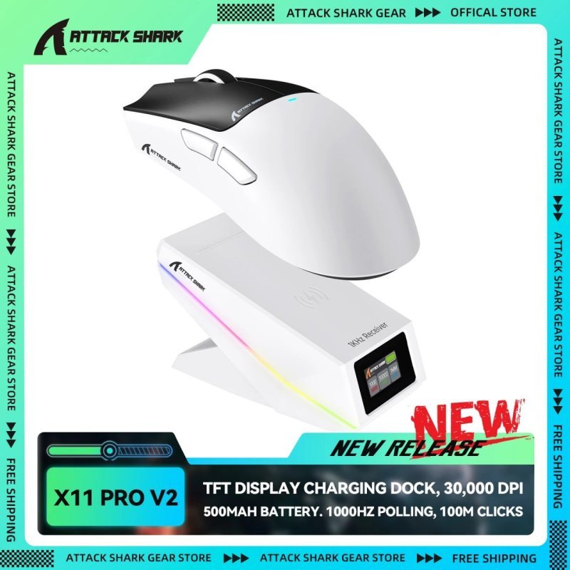 Mouse Gamer Sem Fio ATTACK SHARK X11 PRO V2 com Tela TFT