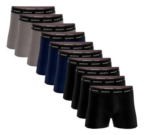 Kit 10 Cuecas Boxer Sandrini Masculinas Algodão Conforto Sortidos G