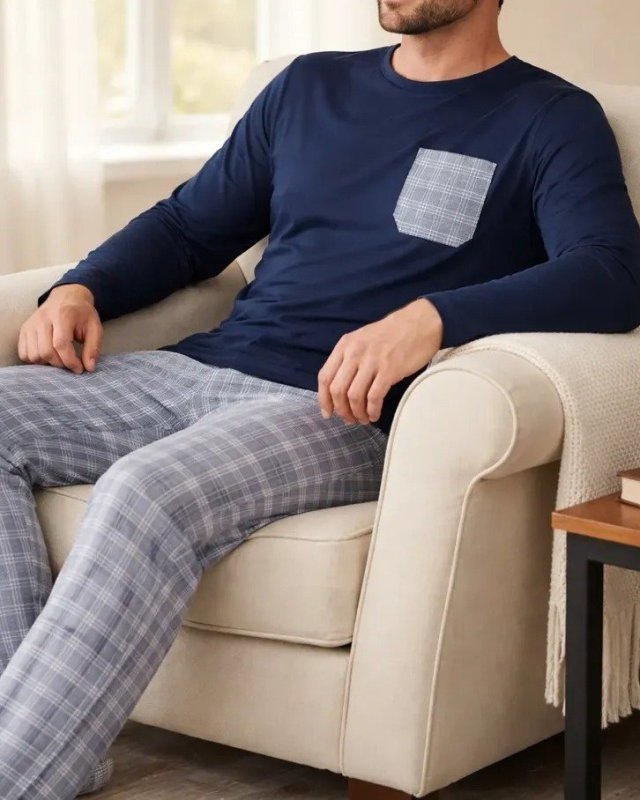 Pijama Masculino Inverno Xadrez De Frio Manga Longa Promoção