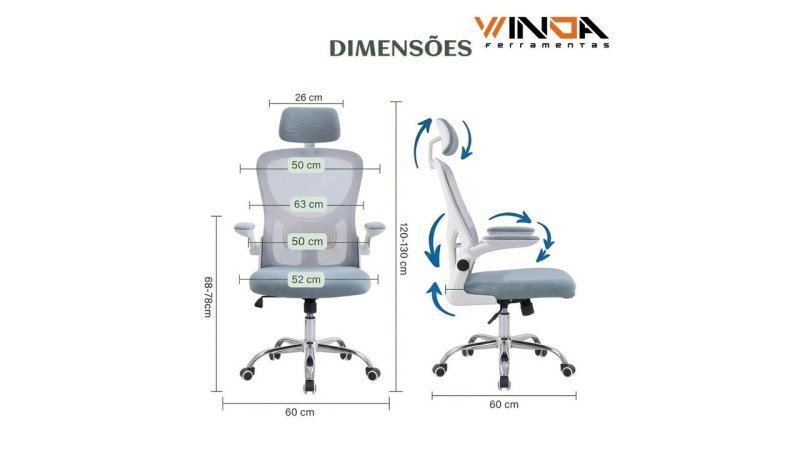 Cadeira para Computador e Escritório Giratória Ergonômica 150kg Branco-Acinzentado
