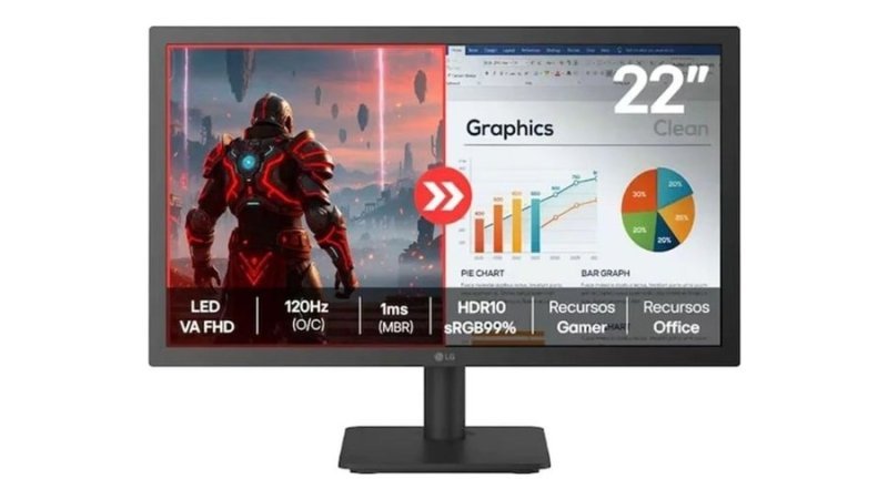 Monitor Gamer LG 22U403A-B, 22" Full HD, 120Hz, 1ms, HDMI, HDR10, Preto