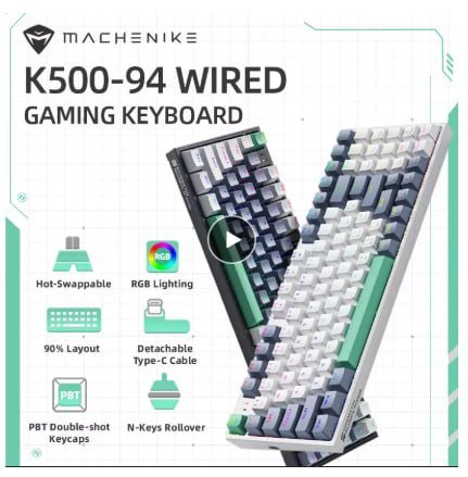 Teclado Gamer Machenike K500-B94 Quente Swappable 94 Teclas 90% Layout RGB Backlight K500B94