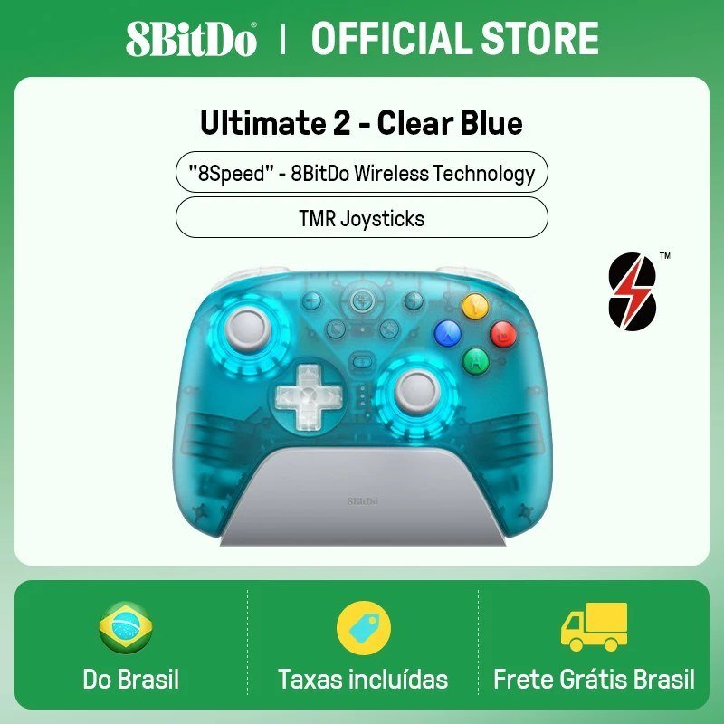 Controle 8BitDo Ultimate 2 Gamepad Clear Blue sem Fio 2.4G para Pc e Android