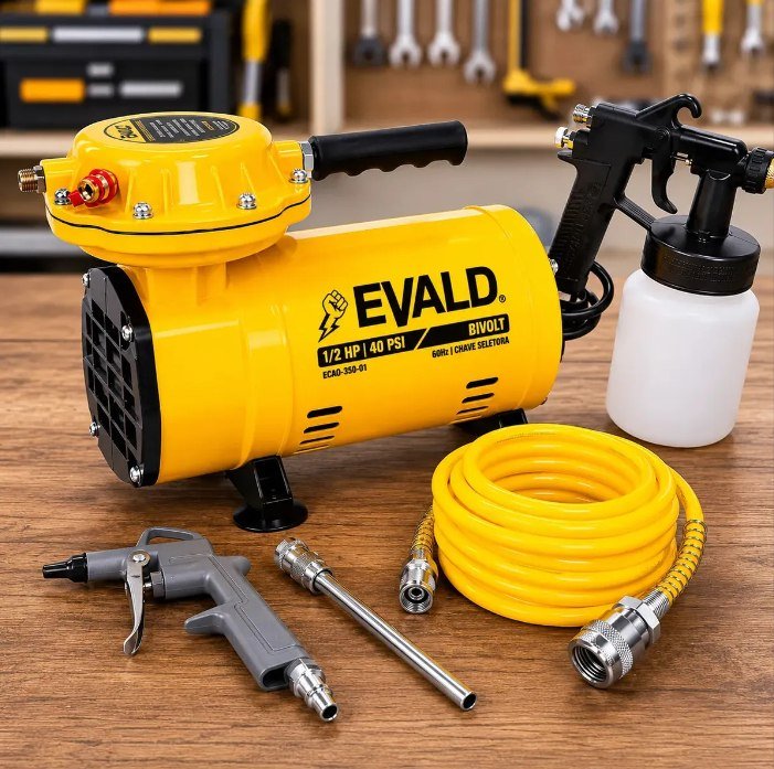 Compressor Ar Direto 1/2hp 350w 40 Psi Com Kit Bivolt Evald Amarelo