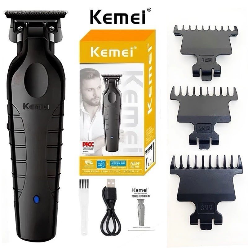 Máquina de Acabamento Profissional Kemei KM-2299 Aparador Elétrico Recarregável Bivolt para Barbeiro