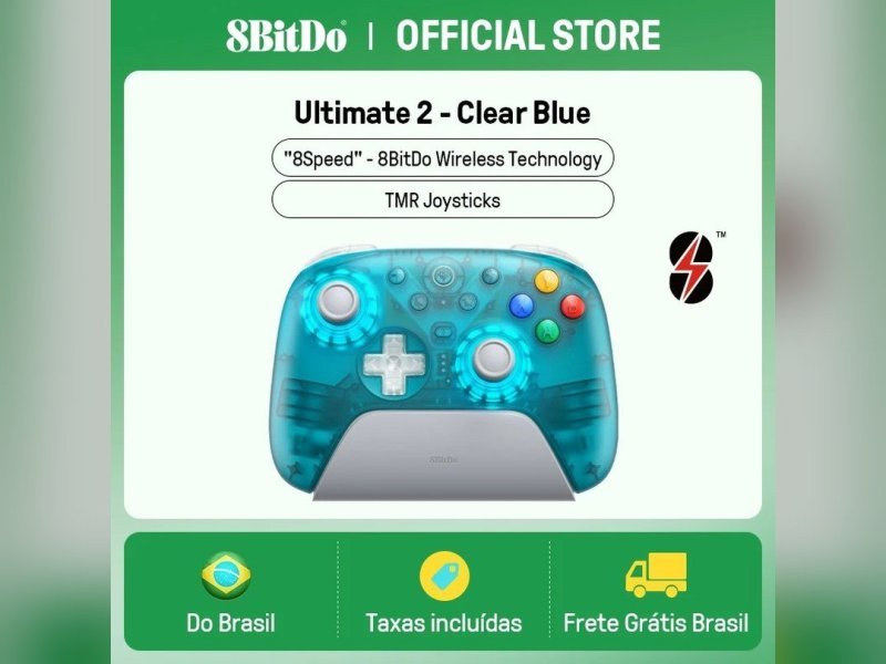 Controle 8BitDo Ultimate 2 Gamepad Clear Blue sem Fio 2.4G para PC e Android