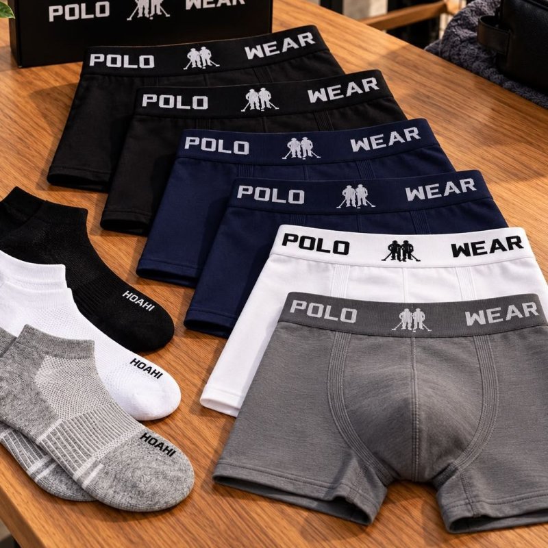 Kit 6 Cueca Polo Wear Microfibra + 6 Meia Cano Médio Hoahi (P ao GG)