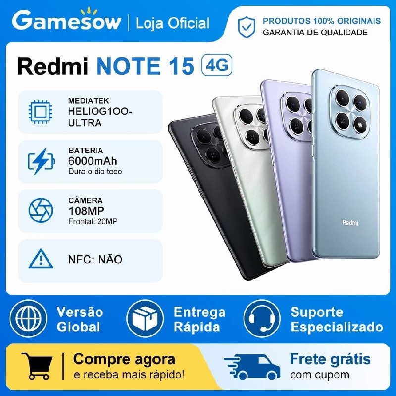 Xiaomi Redmi Note 15 4G 128GB/6GB ou 256GB/8GB RAM