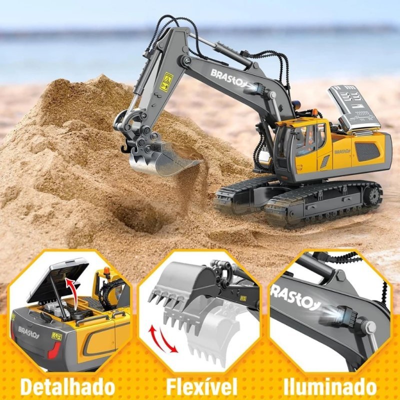 Brastoy Brinquedo Máquina Escavadeira Recarregável Com Controle Remoto