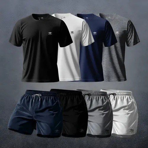 Kit Camisetas Dry Fit UV e Shorts Tactel Academia P ao Plus