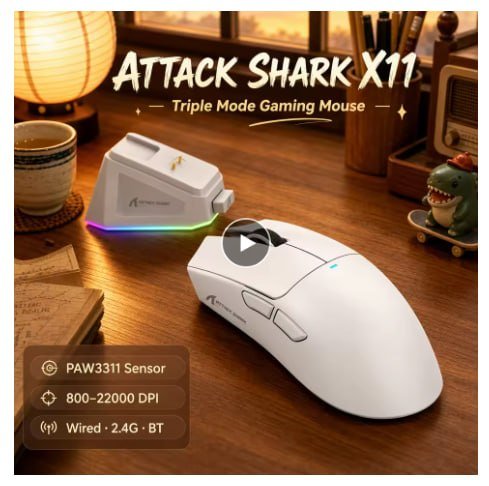 Mouse Sem Fio com Dock de carregento Attack Shark X11 sensor PAW3311