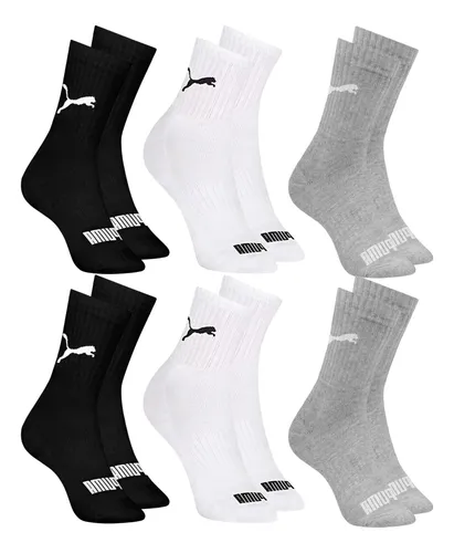 6 Pares Meias Puma Cano Médio Alto Atoalhada Academia Sport