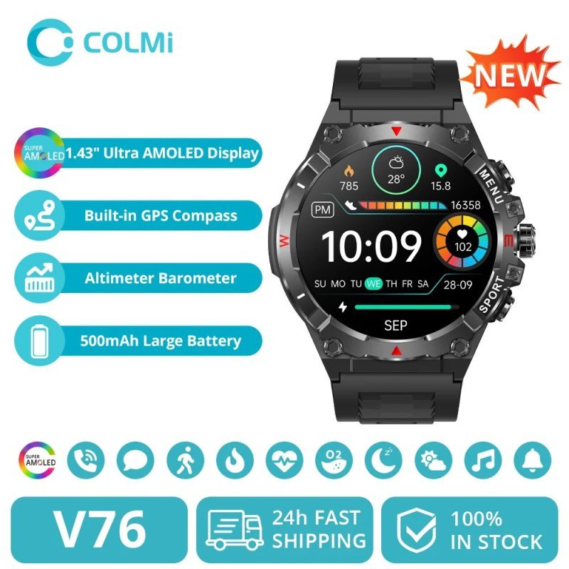 Relogio Inteligente Colmi V76, com GPS, 1,43" Ultra Amoled Bússola Altímetro Chamada BT Bateria 500mAh