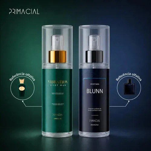 Kit Body Splash Masculino Vibration E Blunn 200ml - Primacial Perfume Bergamota Limão