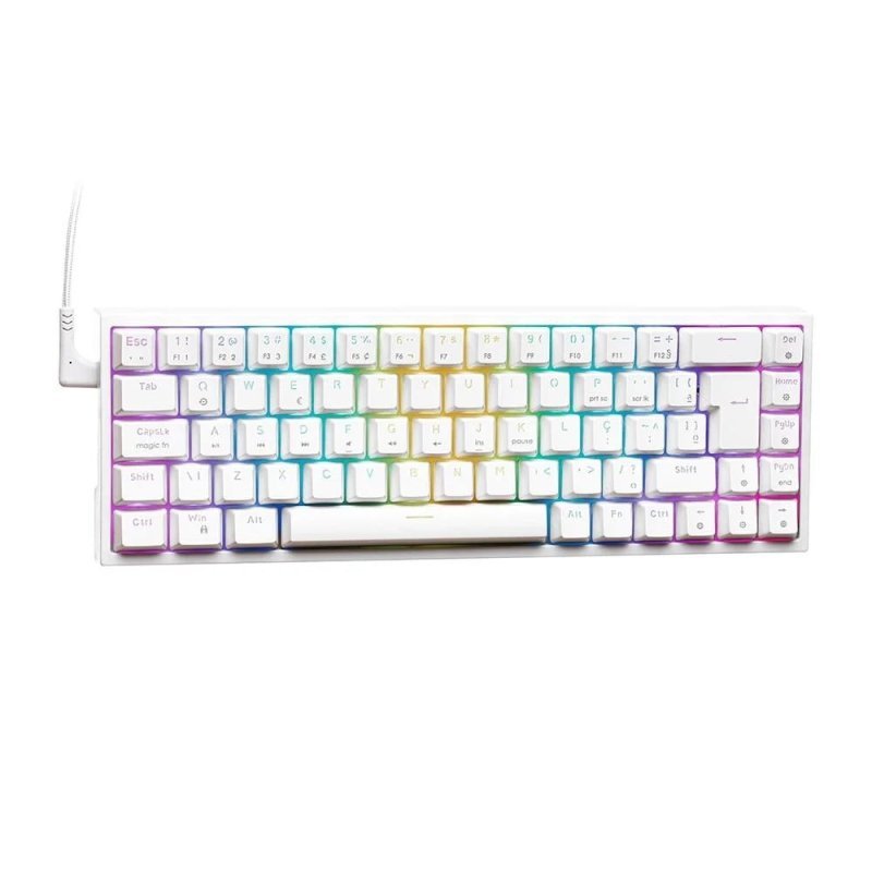 Teclado Mecânico Gamer KBM! GAMING TG700, Branco, 65% e ABNT2, RGB, Switch Gateron Red