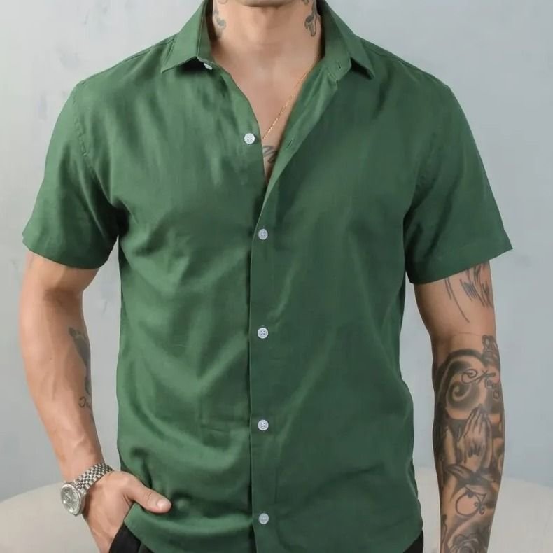 Camisa Social Masculina Gola Italiana Confortável