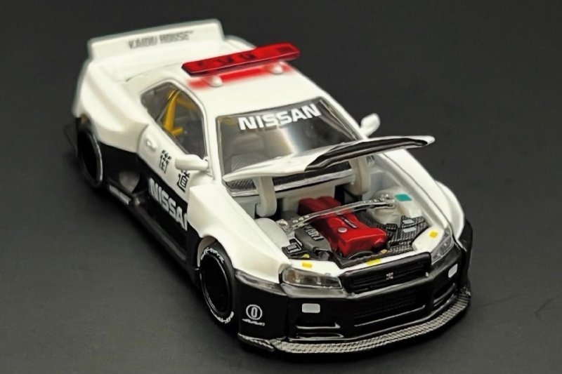 Mini GT Kaido House Nissan Skyline GT-R R34 Polícia 1:64 Preto Metal + Frete Grátis