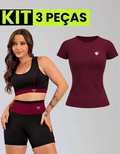 Kit Conjunto Fitness Feminino + Camiseta Roupa Academia Vermelho Liso M