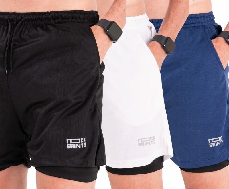 Kit 3 Shorts Duplo 2 em1 Rock Saints Para Academia (P ao GG)