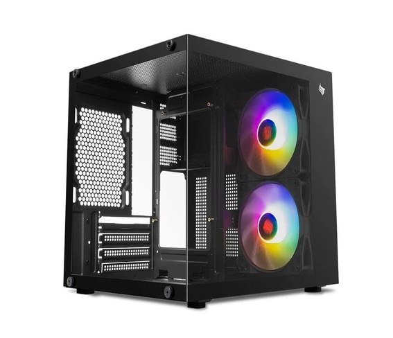 Gabinete Gamer Aquário Pichau Atom X, Mini-Tower, Lateral de Vidro, Com 2 Fans, Preto