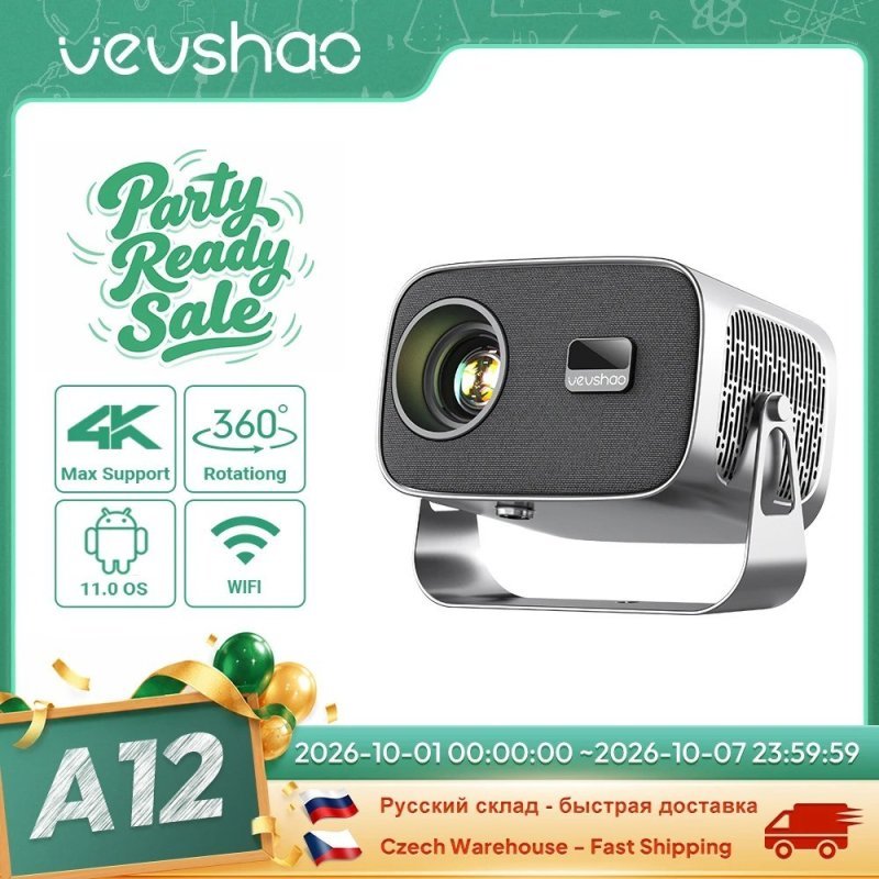 Projetor Vevshao A12, Android 11, Wifi 6, 350 Ansi Lumens