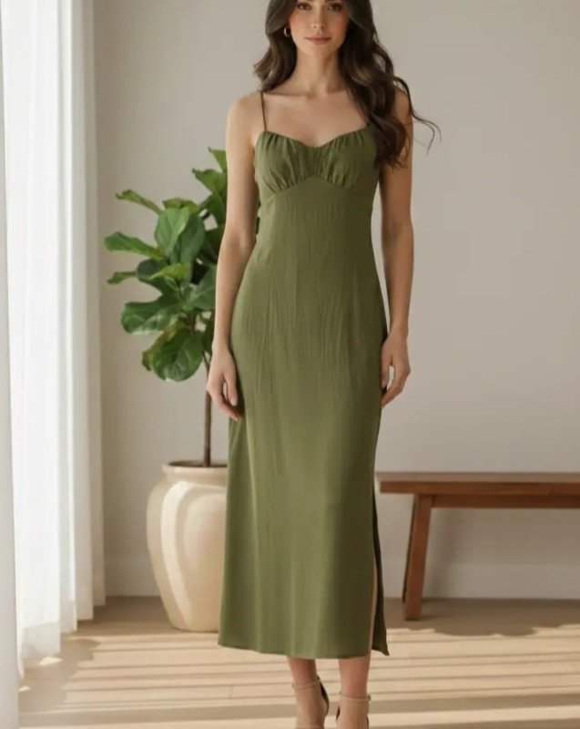 Vestido Midi Viscolinho Premium Elastano Casual