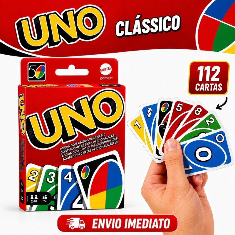 UNO Jogo de Cartas Edição Clássica – Baralho Completo com Cartas Personalizáveis