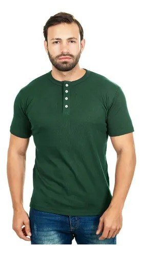 Camiseta Henley Masculina Jsilver Slim Manga Curta 4 Botões