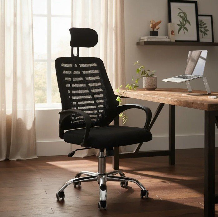 Cadeira Executiva Eike Mesh Zebra Alta Preta Giratória Ergonômica Com Reclinável