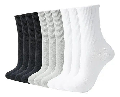 Kit 12 Pares Meia Cano Medio Academia Alto Longo Sport Cores Mista Masculina Liso 40-46 Cano Médio
