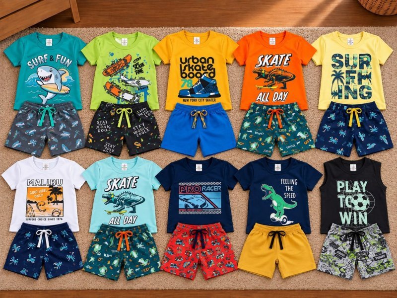 Kit Sortido 10 Peças Roupas Infantil Menino Verão 5 Conjunto