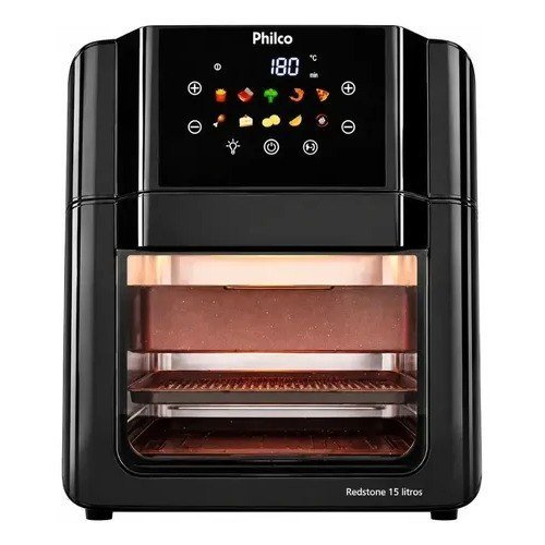 Philco PAF15C Fritadeira Air Fryer Oven 15 Litros Revestimento Redstone Porta Removível Luz Interna 10 Funções Preta