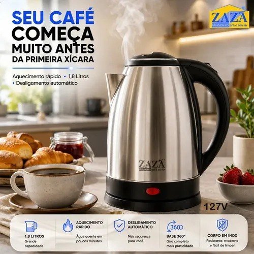Chaleira Jarra Elétrica 1,8L Litros Em Inox