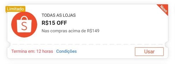 Cupom Shopee R$ 15 OFF em compras acima de R$ 149
