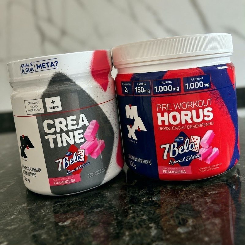 Kit Pré Treino Hórus 7 Belo + Creatina 7 Belo Max Titanium 300g Framboesa