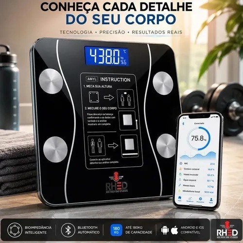 Balança Digital Bioimpedância Profissional smart imc 180kg Bluetooth Corporal