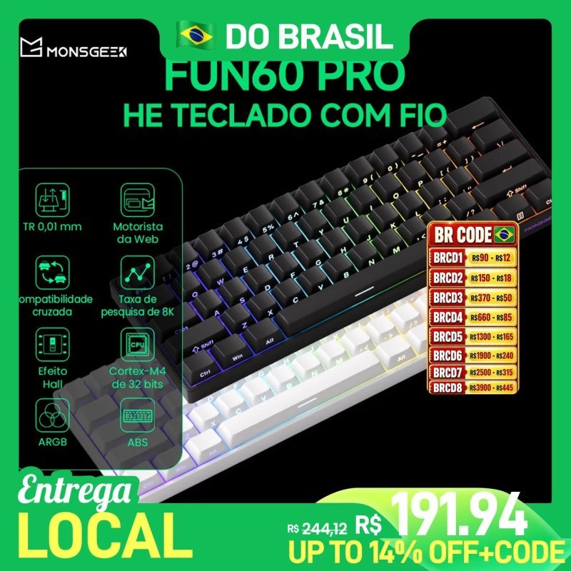 Teclado Magnético Akko Fun60 Pro He, Rgb, 8000Hz, Gatilho rápido 0.001