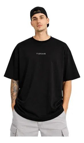Camiseta Oversized Algodão Masculina Estampadas Estilosas Preto Tokyo G