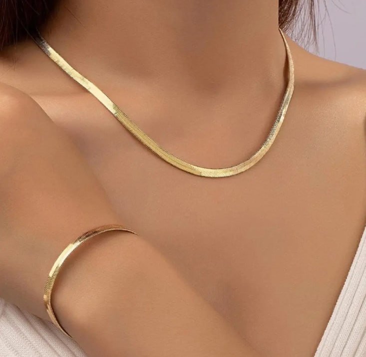 Kit Colar Choker 45cm + Pulseira Aço Inox