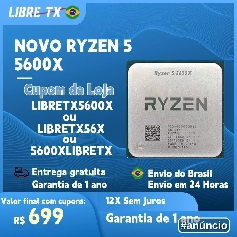 CPU Ryzen 5 5600x DDR4 AM4 Processador AMD R5 Novo