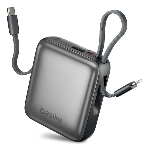 Carregador Portátil Power Bank Basike 10000mAh 22.5W Rápido 4 Saídas Cabo Embutido Display iPhone Samsung
