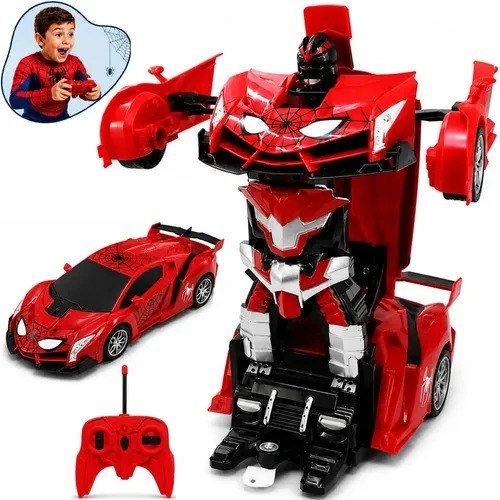 Carrinho de Controle Remoto Robô Transformer Homem Aranha Spider Infantil Transformer Que Vira Robô Recarregavel Kizumba