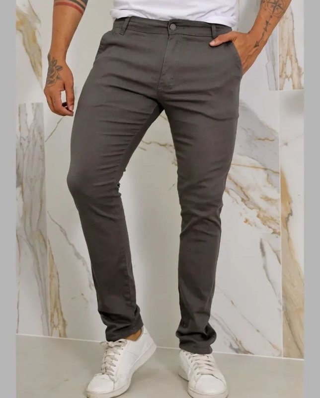 Calça Masculina Sarja Premium Esporte Fino Bolso Faca Lycra
