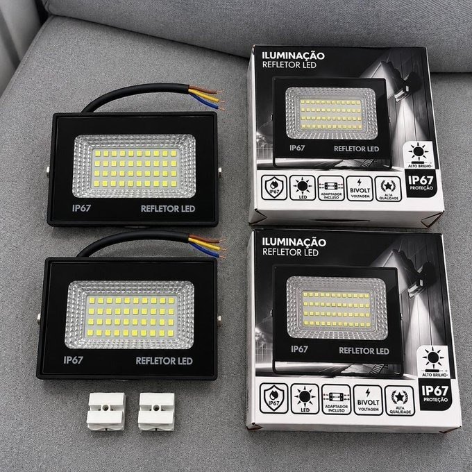 Kit com 2 Refletor Led Holofote 200w Ip67 Branco Frio + Frete Grátis