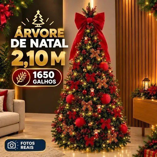 Árvore De Natal 2,10m Fácil Montagem 1675 Galhos Articulado Verde