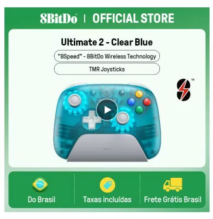 Controle 8BitDo Ultimate 2 Gamepad Clear Blue sem Fio 2.4G para PC e Android