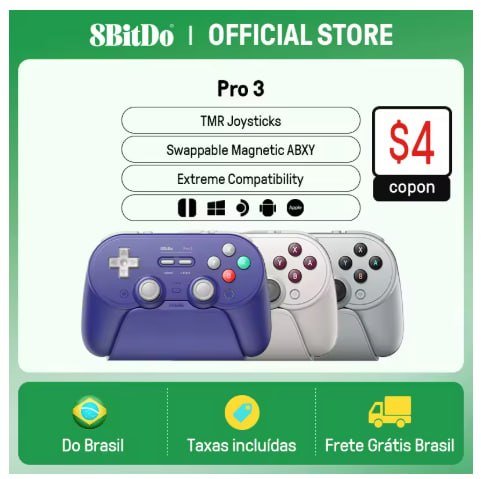 Controlador de jogos sem fio 8BitDo Pro 3 para Switch 1/2 Windows, Apple