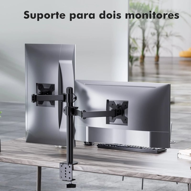 Suporte para Dois Monitores 13-32 Polegadas com Braço Articulado 360° Rotação e Inclinação 90° Suporta 8kg por Monitor